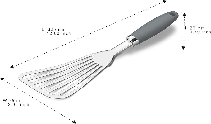 304 Stainless Steel Fish Spatula, Non-Slip Ergonomic Handle Slotted Spatula - Image 6