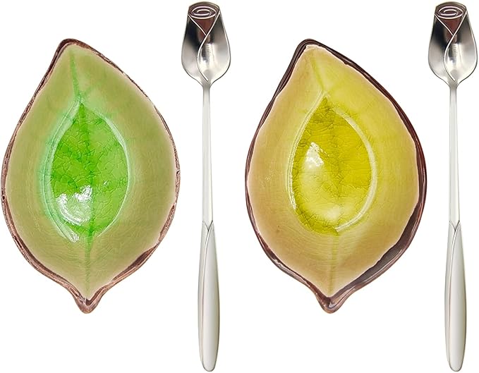 2 Pack Coffee Spoon and Leaf Rest Set, Ice Cracks Leaf Ladle Holder, Tea Spoon by LYMOI