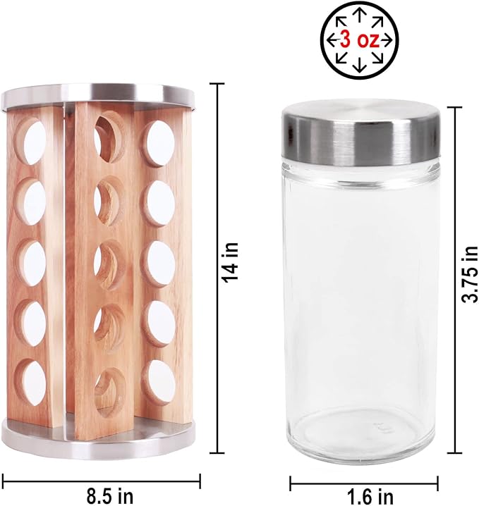 Orii 20 Jar Rotating Light Acacia Wood Spice Rack - Image 8