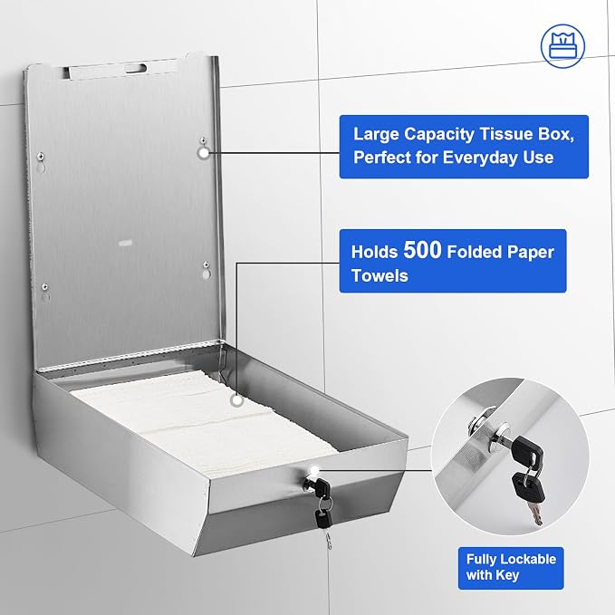 Commercial Paper Towel Dispenser Wall Mount, Stainless Steel C-Fold Multifold - Image 2