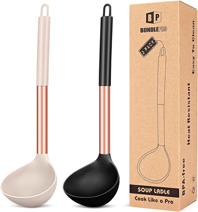 Pack of 2 Ladle Spoon, Silicone Large Spoon by BUNDLEPRO