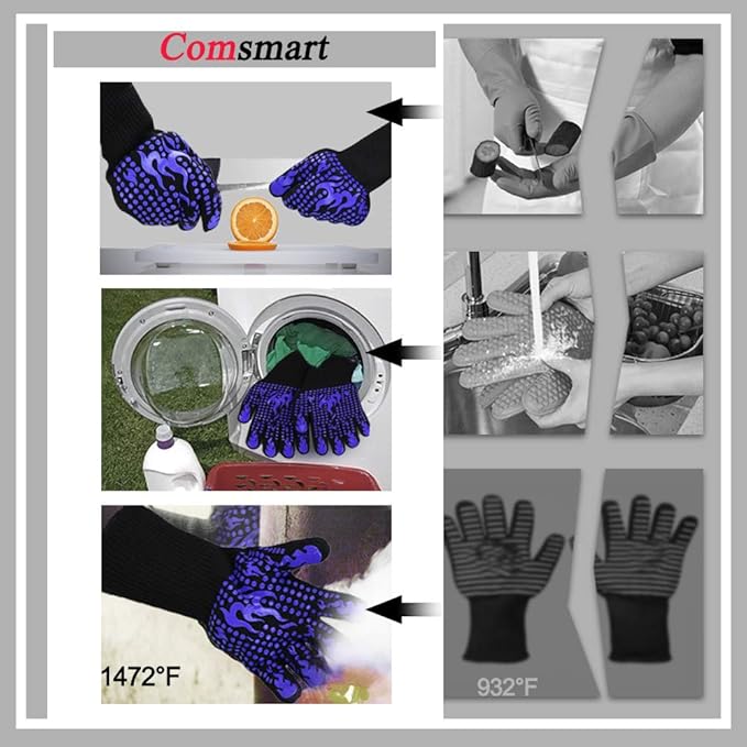 Comsmart BBQ Gloves, 1472F Heat Resistant Silicone Non-Slip Oven Mitts - Image 5