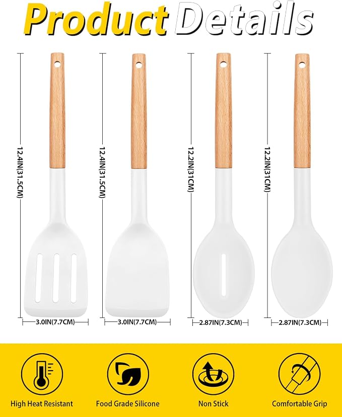 Pack of 4 Silicone Cooking Utensils Set, Non Stick Solid Spatulas and Heat - Image 3