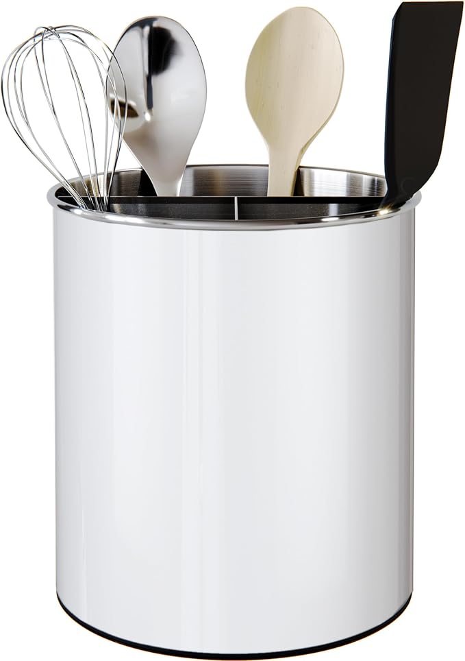 Cooler Kitchen White Rotating Extra Large Stainless Steel Utensil Holder Caddy - Image 7