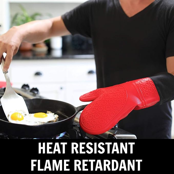 Homwe Silicone Oven Mitts and Potholders Heavy Duty Cooking Gloves, Kitchen - Image 3
