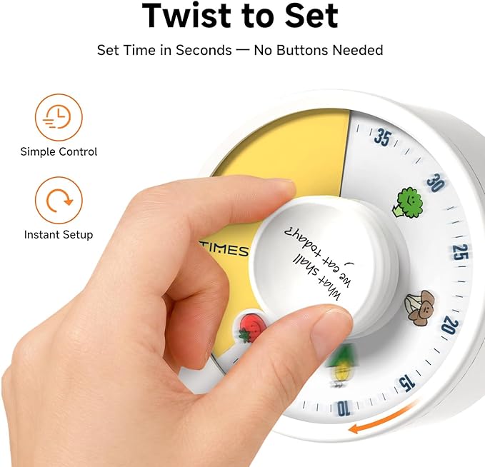 60-Minute Visual Timer, Twist to Set, Loud Battery-Powered Alarm, Easy Manual - Image 3