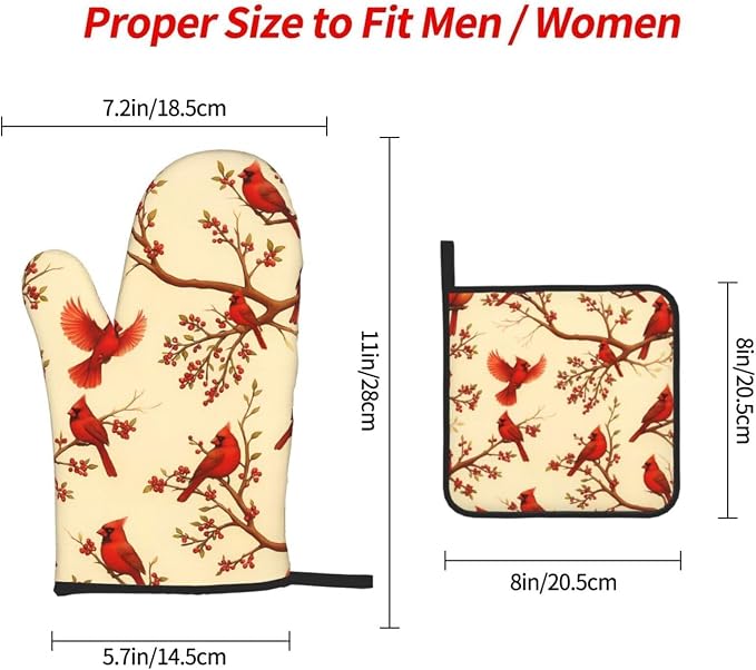 Red Cardinal Oven Mitts and Pot Holders Sets of 3, Non-Slip Christmas Heat - Image 9