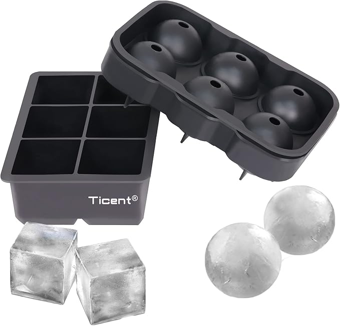 Ticent Ice Cube Trays, Silicone Sphere Whiskey Ice Ball Maker by Ticent