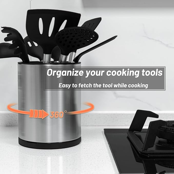 Kitchen Utensil Holder for Countertop 360° Rotating Utensil Caddy Extra Large - Image 3