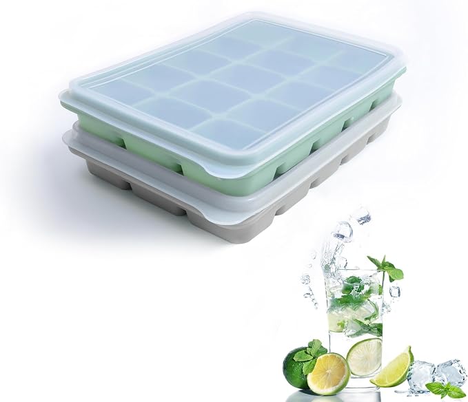 Ice Cube Trays Set of 2, Easy Release 15 Flexible Silicone Ice Cube Molds by Tvmania