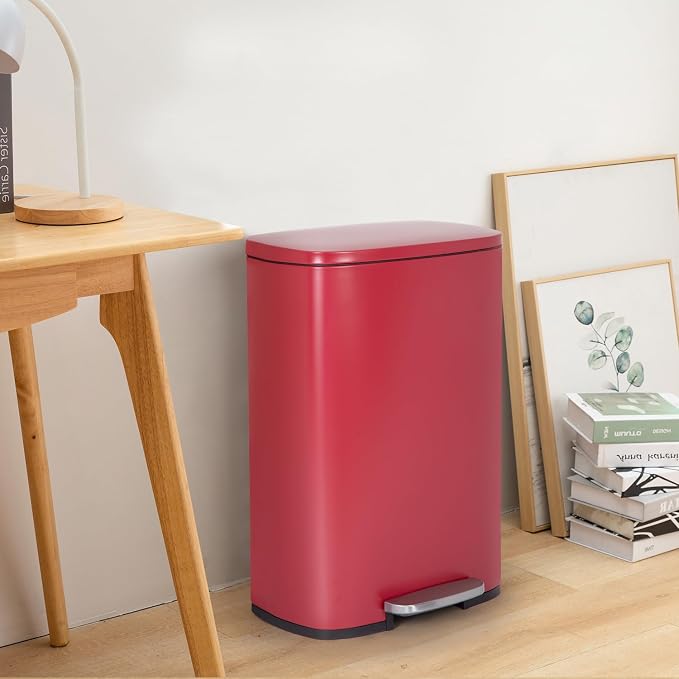 FDW | 13 Gallon Trash Can with Lid | Red | Fingerprint-Proof | Made of Brushed - Image 2