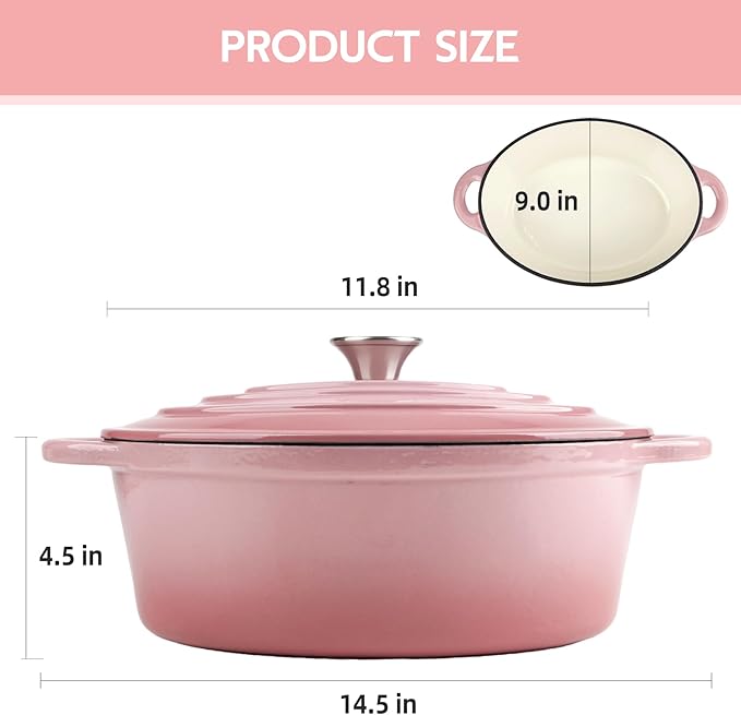 5.5 Quart Oval Enameled Cast Iron Dutch Oven Pot - Image 7