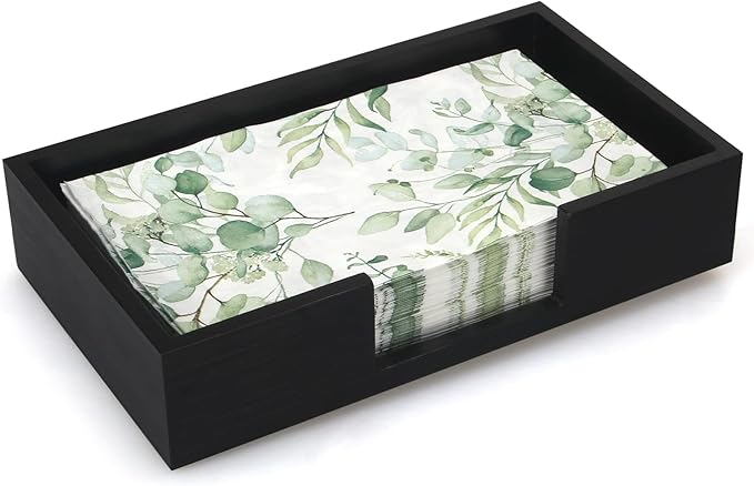Black Wooden Napkin Holder Guest Towels Holder Flat Bathroom Napkins Holder by Renawe