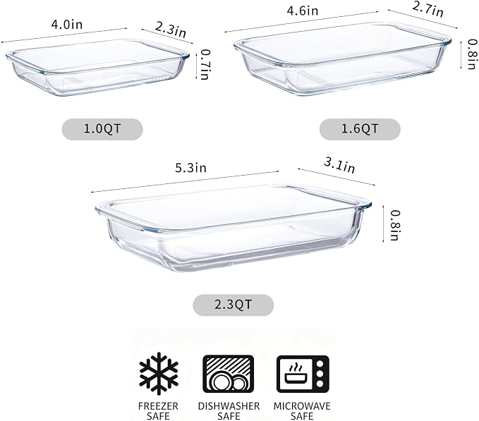High Borosilicate Glass Baking Tray 3-Piece Set, 2.3 Quarts+1.6 Quarts+1.0 - Image 6