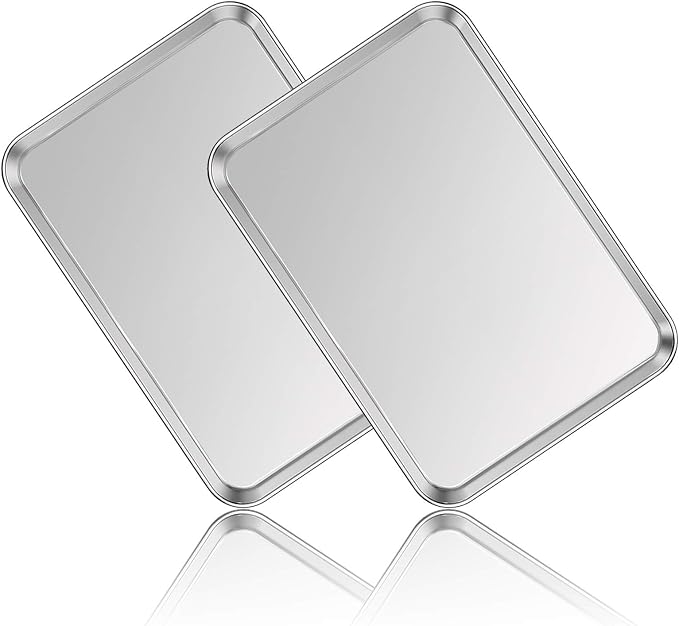 Stainless Steel Baking Sheet Set of 2, Deedro Cookie Sheet Metal Baking Pan by Deedro