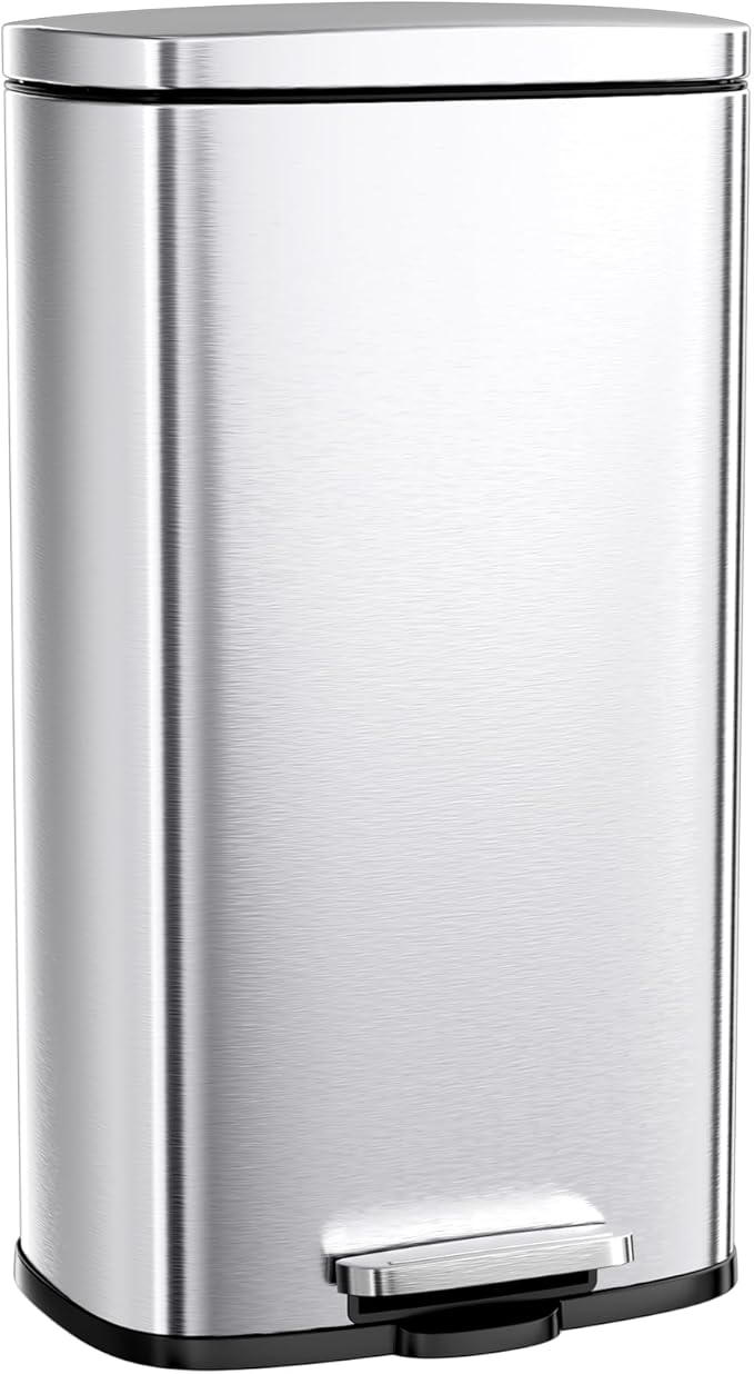 Arlopu 13.2 Gallon Step Trash Can, Stainless Steel Garbage Bin, Soft-Close by Arlopu