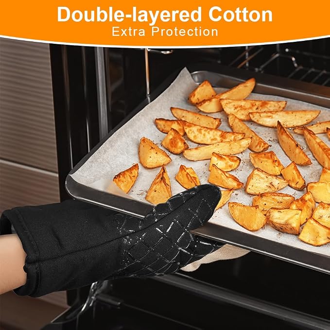AUAUY Oven Mitts and Pot Holders 4PCS Set, 230°C/446°F Heat Resistant BBQ Gloves - Image 4