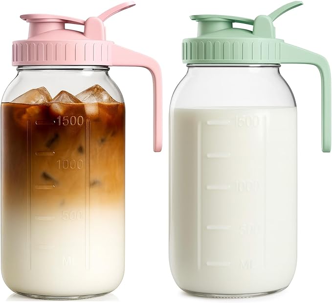 2 Pack - 64oz Glass Breast Milk Pitcher - Wide Mouth by VA1KENE