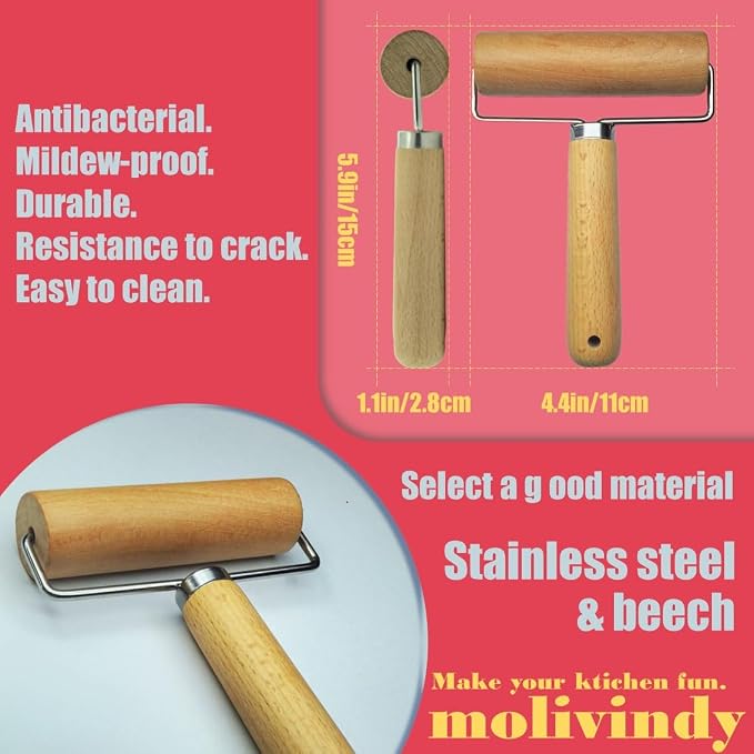 Small Rolling Pin, Wooden Dough Roller, Non-Stick Pizza Roller, Dough Baker - Image 2