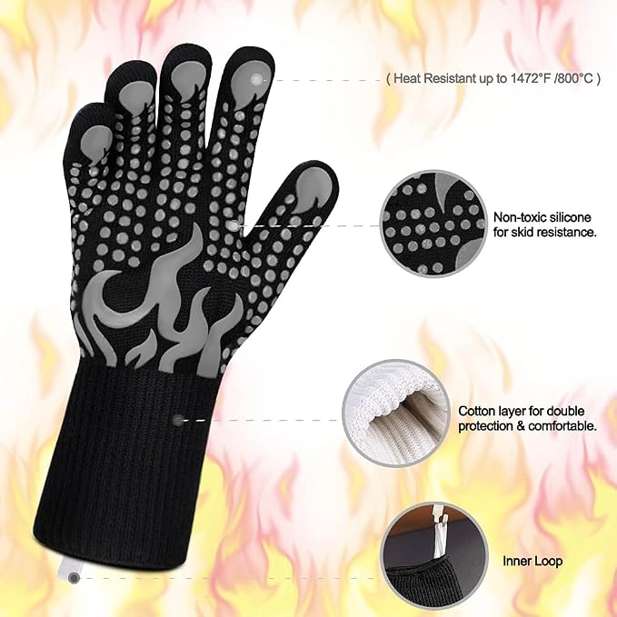 Comsmart BBQ Gloves, 1472 Degree F Heat Resistant Grilling Gloves Silicone - Image 4