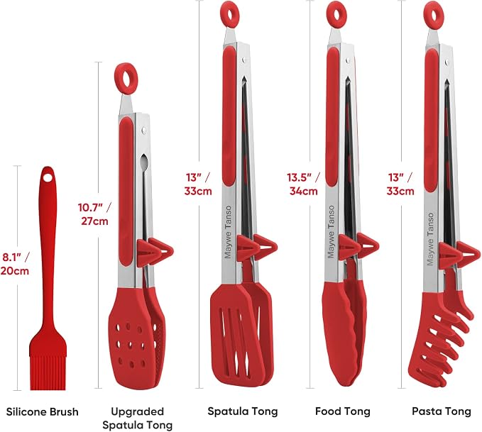 5-Pack Silicone Tongs for Cooking, Maywe Tanso 4PCS 13-Inch Kitchen Tongs - Image 5