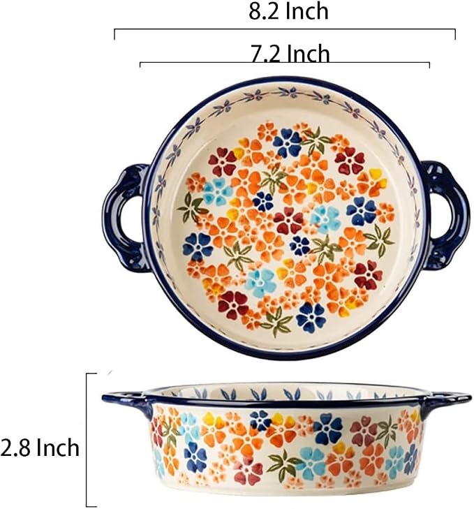 Colorful Cherry Blossom Flowers Vintage Style Ceramic Bakeware Dish Casserole - Image 2