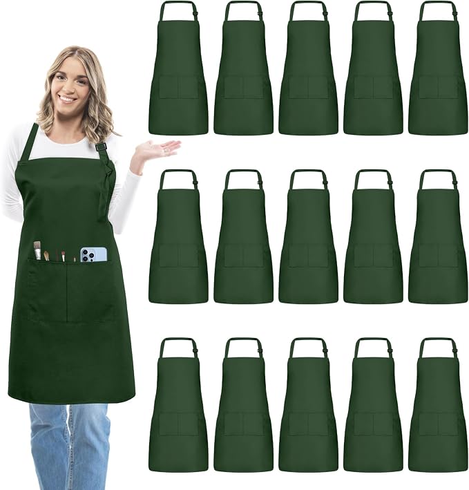 15 Pcs Adult Aprons Bulk with Pockets Adjustable Bib Chef Apron by IMERAGO