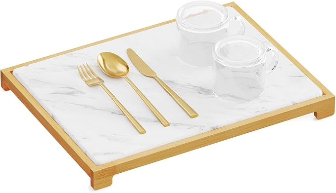SpaceAid Bamboo Rack Dish Pad, Instant Dry Diatomaceous Earth Mat by SpaceAid