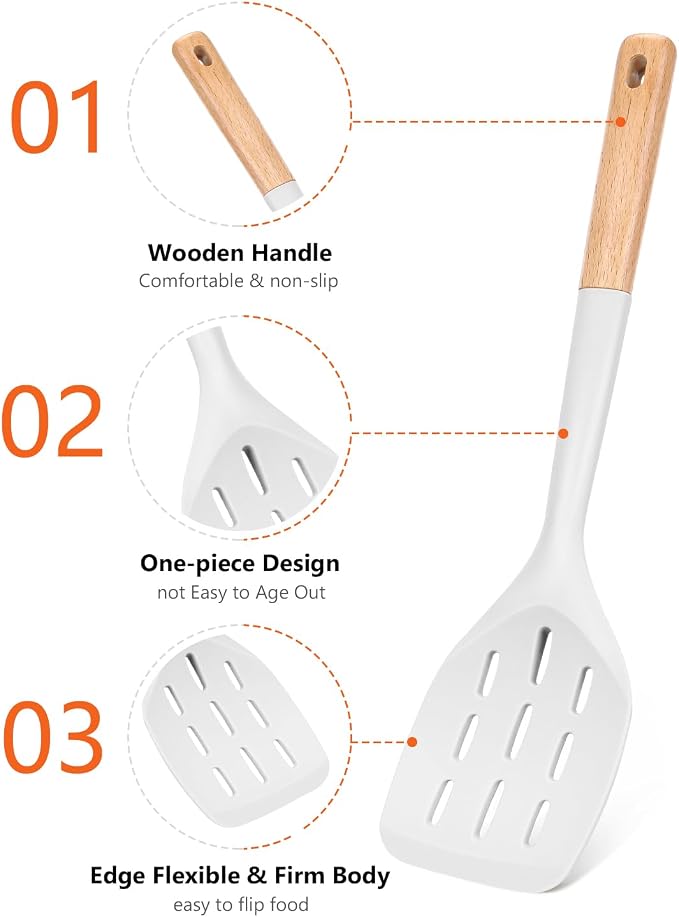 Pack of 2 Silicone Spatula, Non Stick Cooking Utensil Set Wooden Handle Kitchen - Image 3