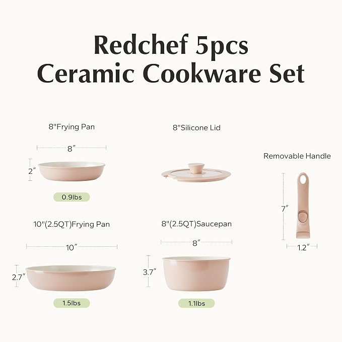 Redchef Ceramic Cookware Set, Removable Handle Pots and Pans Non-Stick - Image 9
