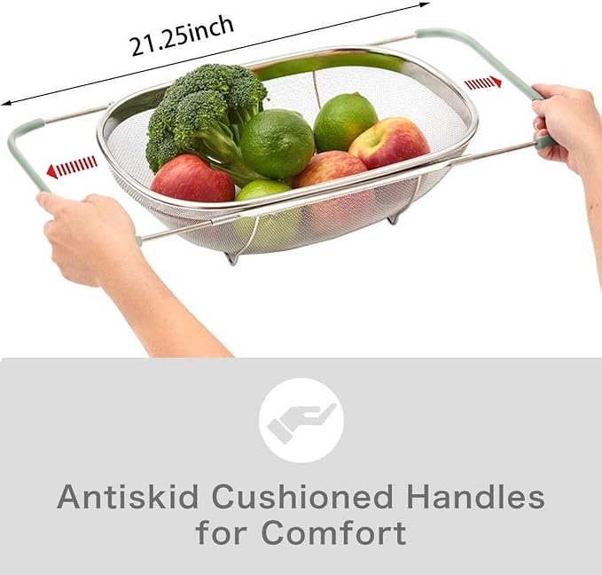 AJIODA Over The Sink Colander, 6 Quarts Stainless Steel Oval Colander - Image 2