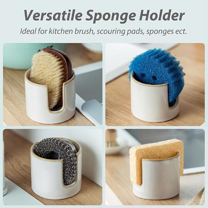 Zoeeker Sponge Holder for Kitchen Sink, Ceramic Dish Sponge Drying Caddy - Image 4