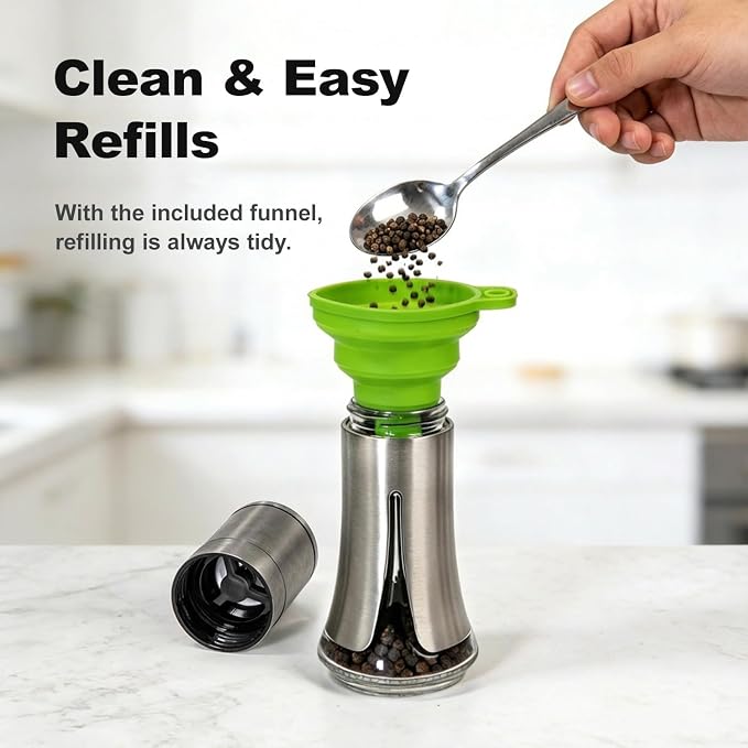 Aelga Pepper Grinder with Silicone Funnel - 4oz Glass Manual Mills with - Image 2