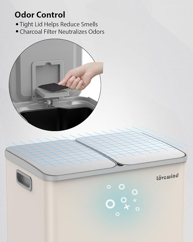 Lovewind Kitchen Trash Can, 2 x 8 Gallon Stainless Steel Trash and Recycle Bin - Image 6
