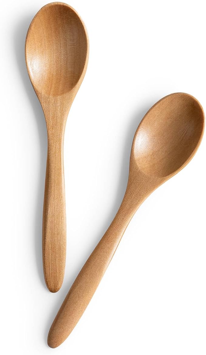 2 PCS Small Wooden Spoons, 5.8 Inch Honey Spoons by HEFILD