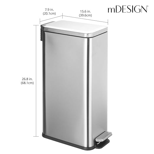 mDesign Slim Metal Rectangle 7.9 Gallon Trash Can - Image 3
