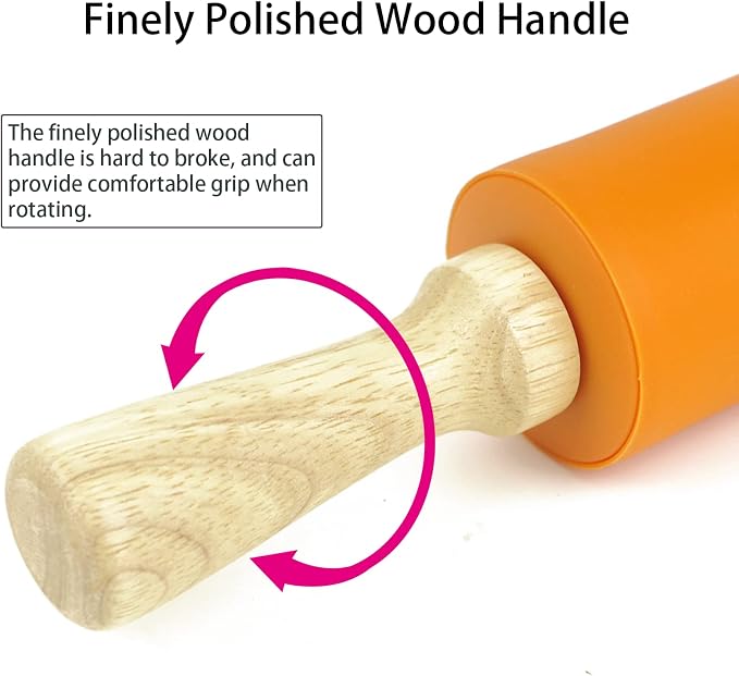 Silicone Rolling Pin for Baking Non-stick Rolling Pin Dough Roller Wooden - Image 3