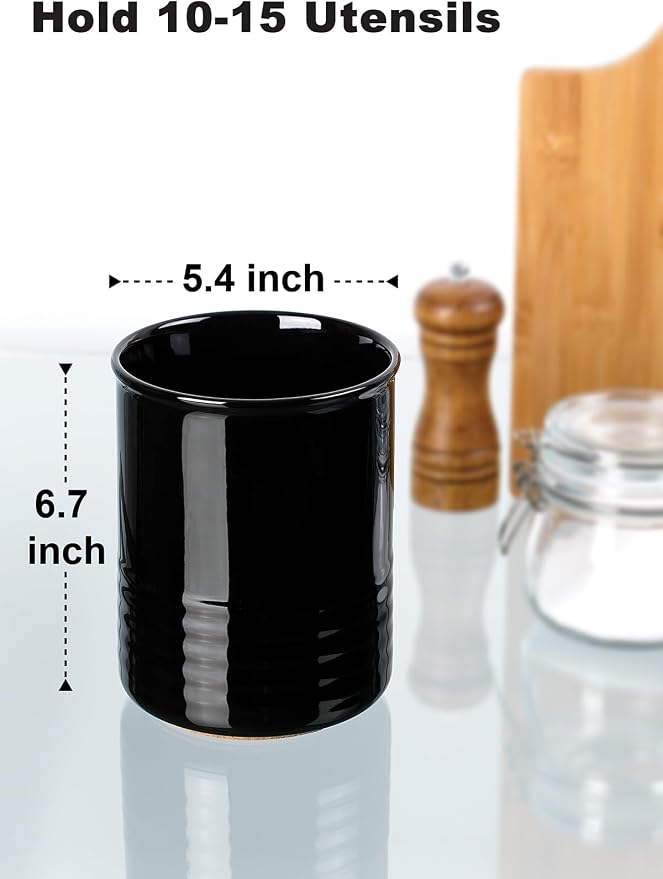 ABRUTY Utensil Holder, 6.7" Ceramic Kitchen Utensil Crock - Image 2