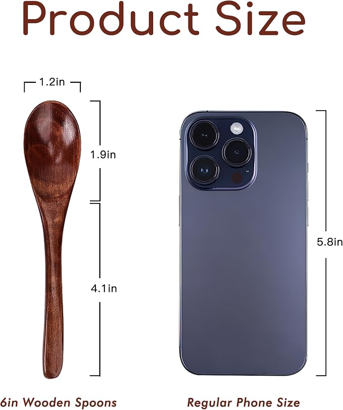 6in Wooden Spoons, Small Wooden Utensils - Image 2