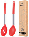Pack of 2 Large Silicone Cooking Spoons, Non Stick Solid Basting Spoon by BUNDLEPRO
