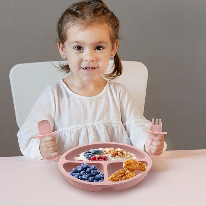 Eascrozn Silicone Feeding Set, 2 Pack Divided Toddler Plates - Image 4
