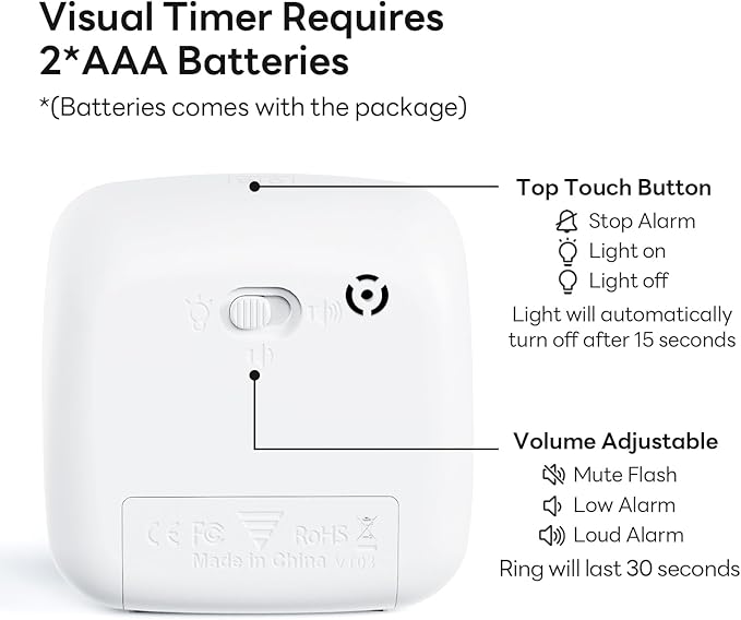 Yunbaoit Visual Timer with Night Light, 60-Minute Rainbow Countdown Timer - Image 5