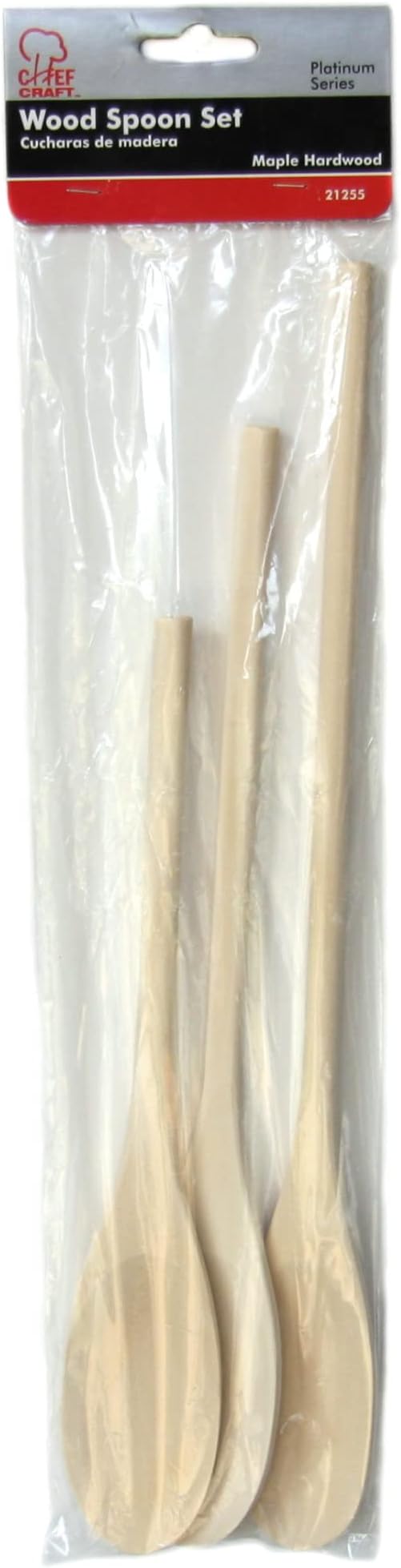 Chef Craft Select Maple Solid Spoon Set, 14 inch 3 Piece Set - Image 2
