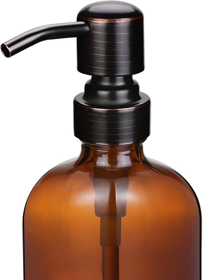 2 Pack 16 Ounce Boston Round Glass Bottles Soap Dispenser - Image 2