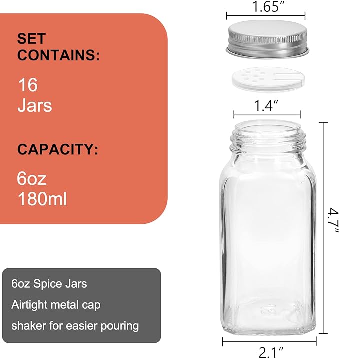 16 Pack 6 oz Glass Spice Jars - Image 2