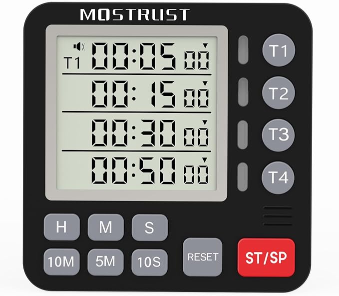 Digital Dual Kitchen Timer, 4 Channels Independent Countdown Timer, Large by MOSTRUST