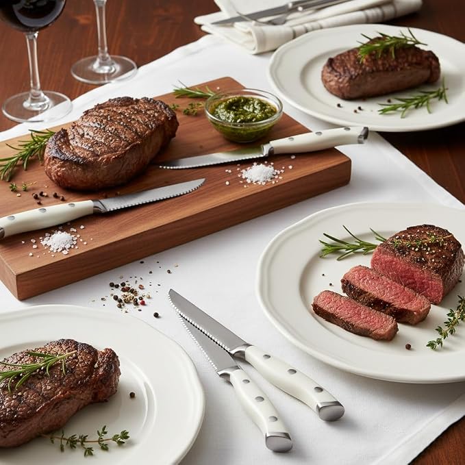 Alata 6-Piece White Steak Knives Set, Stainless Steel Steak Knife set - Image 2