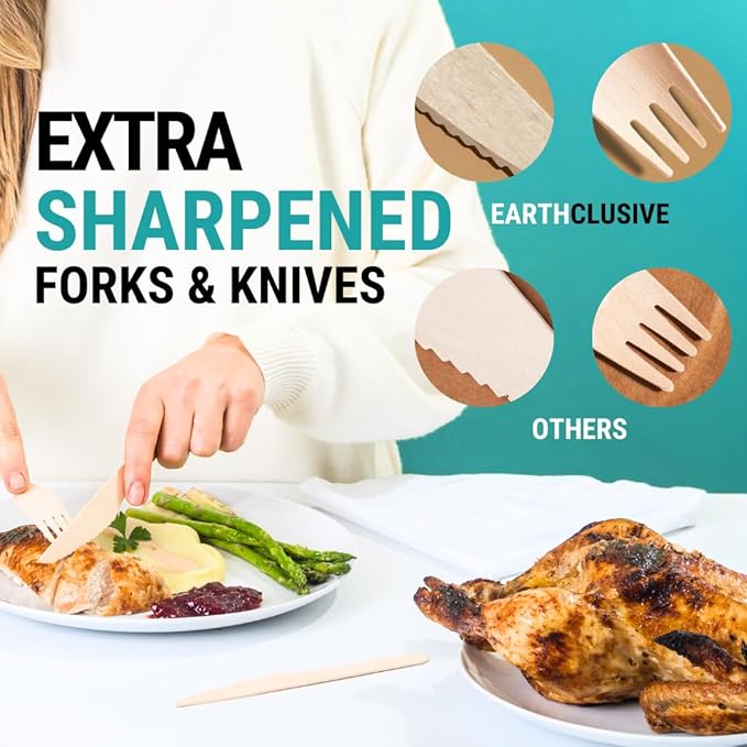 300pcs Disposable Wooden Cutlery Set Our Heavy Duty Compostable Wood Utensils - Image 3