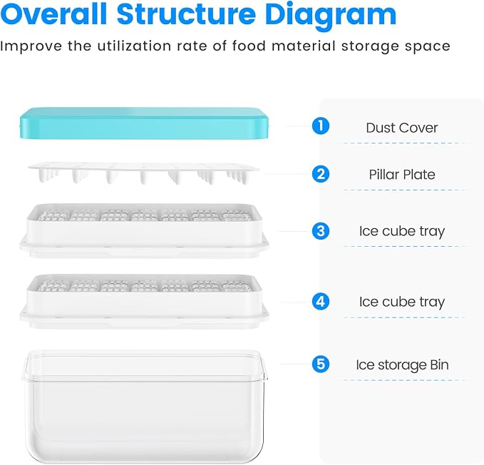 Ice Cube Tray with Lid and Bin, PHINOX 56 pcs Ice Trays - Image 8