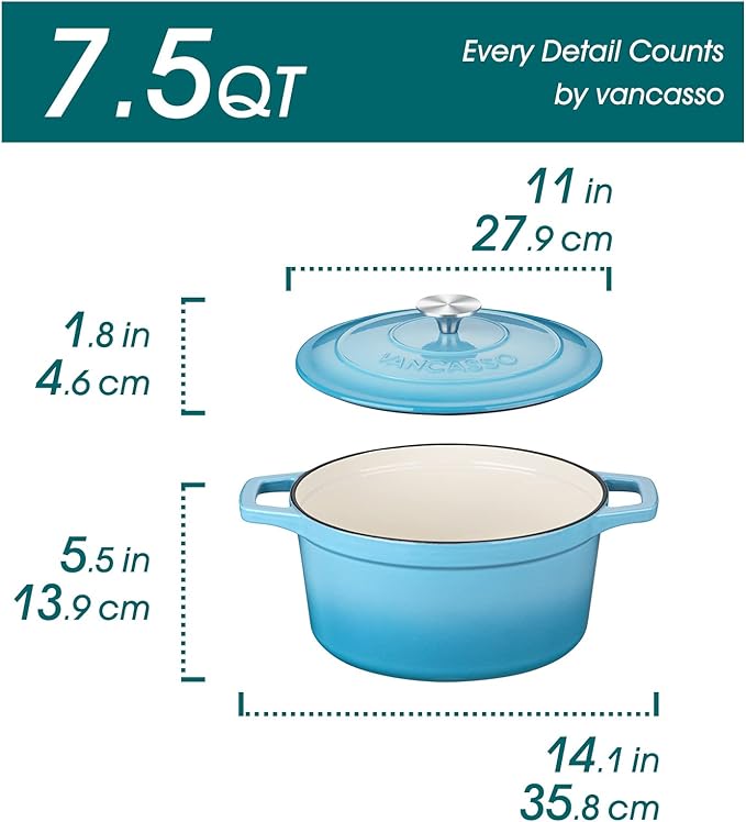 vancasso 7.5 QT Enameled Cast Iron Dutch Oven - Image 2